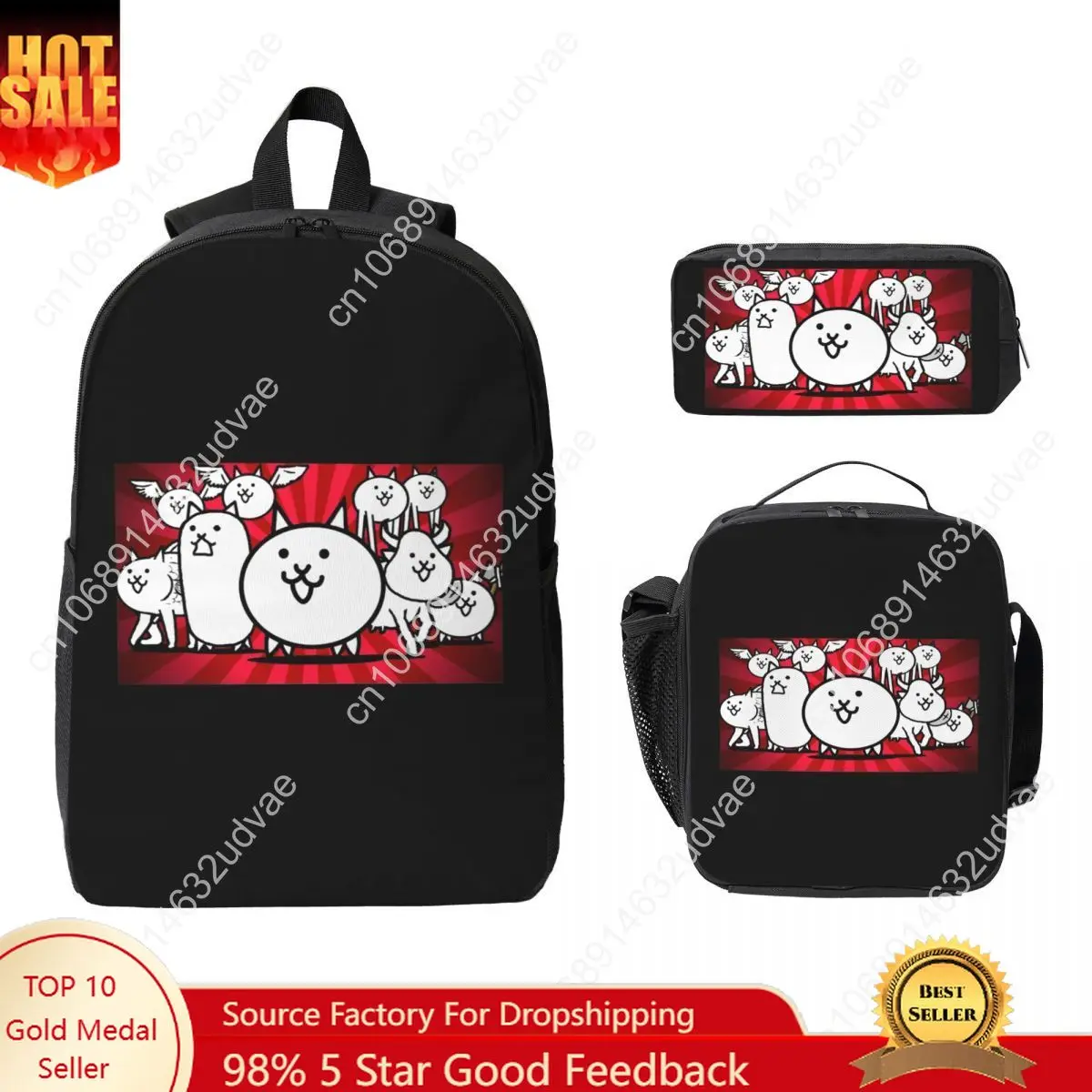 

Nyanko Great War Battle Cats Backpack Boys Girls BookBag School Bag Computer Shoulder Bags 3ps Insulated Lunch Bag Pencil Case