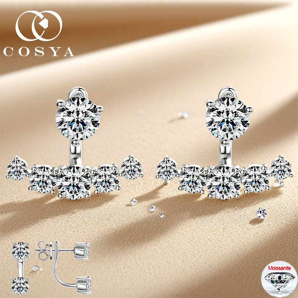

Серьги COSYA с настоящим муассанитом, 100% серебро S925, цвет D, VVS1, лабораторный бриллиант 2 в 1, серьги-гвоздики для женщин, свадебные ювелирные украшения