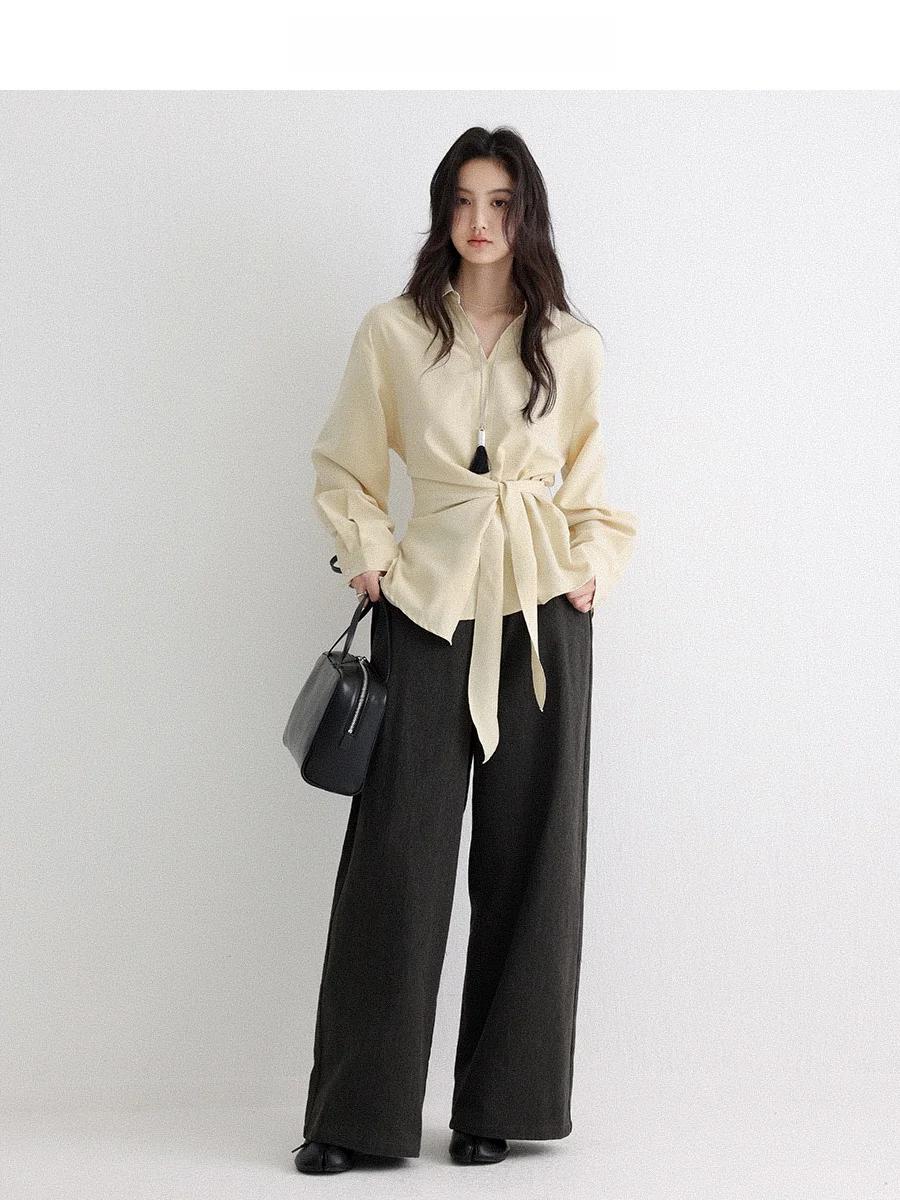 

CHACHASTU Women's Slim Fit Long Sve irt with Sa Autumn Winter Commute Sle Ele Draped Design plus Size Top