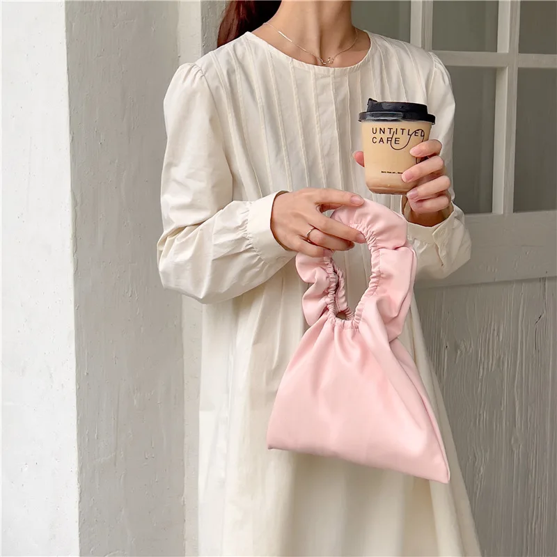 Ladies Small Fresh Handbag Simple Soft Travelling Women\'s Bag Girl Cloud Bag Surface Pleated Decoration