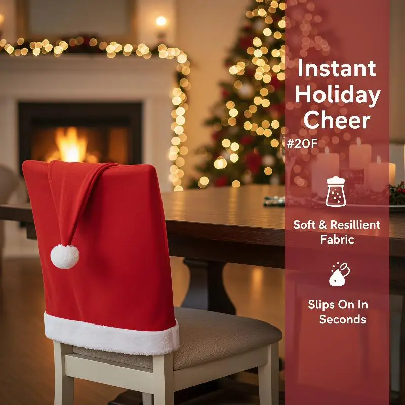 1/4/6/8/12Pcs Christmas Santa Hat Chair Cover Soft White Trim With Pompom Xmas Home Decor For Holiday Dinner Party