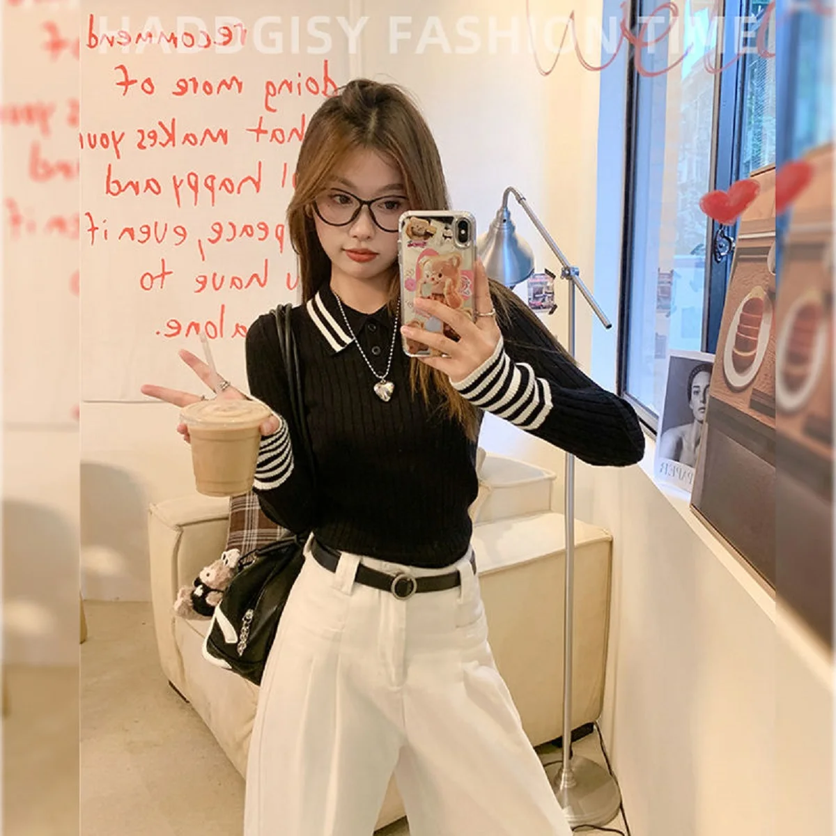 

High-End Polo Neck Contrast Color Long-Sleeved Sweater 2025 Autumn Winter New Product Slim Fit Slim Inner Bottoming Shirt Top