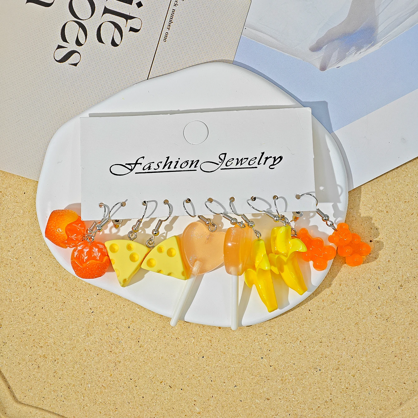 20pcs cross border funny resin food earrings set women cute cheese orange egg tart baguette dangle jewelry