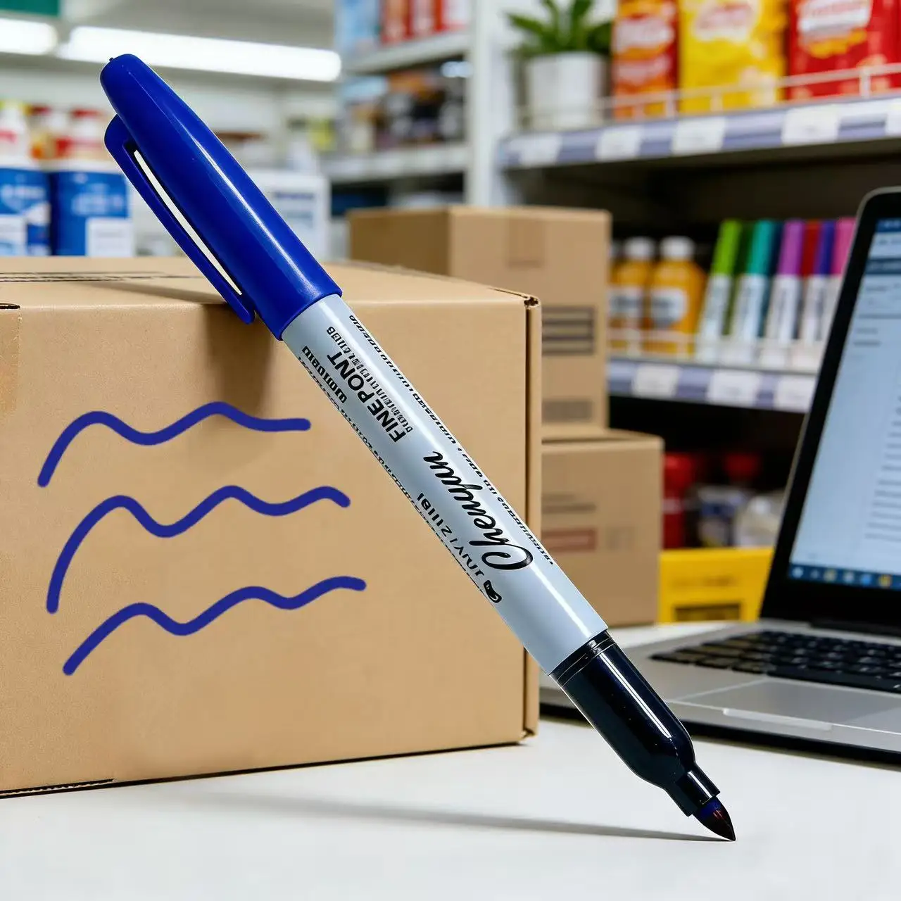 12pcs Blue Permanent Markers Bulk Fast Drying Smooth Waterproof Long Lasting for Glass Tile Cloth Office Stationery Gray Barrel