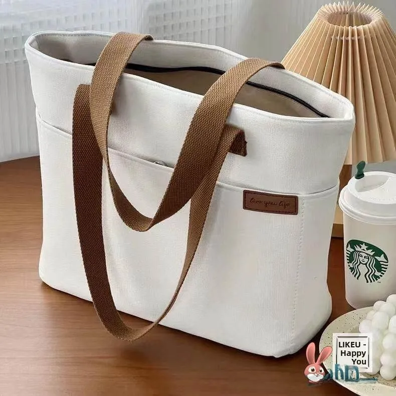 

Утолщенная холщовая сумка на молнии для поездок на работу, оригинальная японская сумка для ноутбука в стиле арт, простой дизайн, идеально подходит для студентов