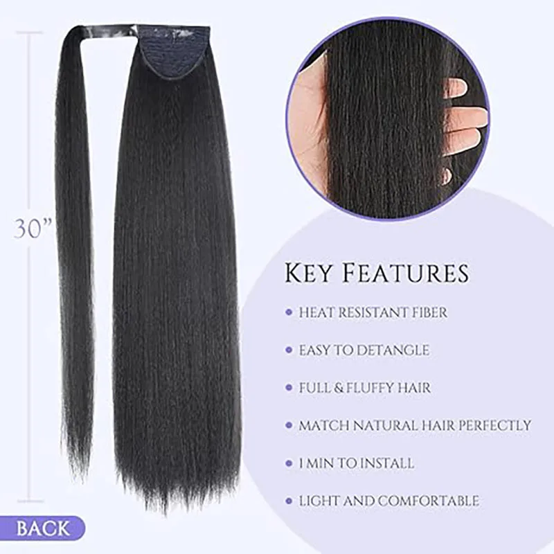 Extensiones de Cabello con Clip de cola de caballo para mujer, postizo negro, 100% cabello humano, Color Natural