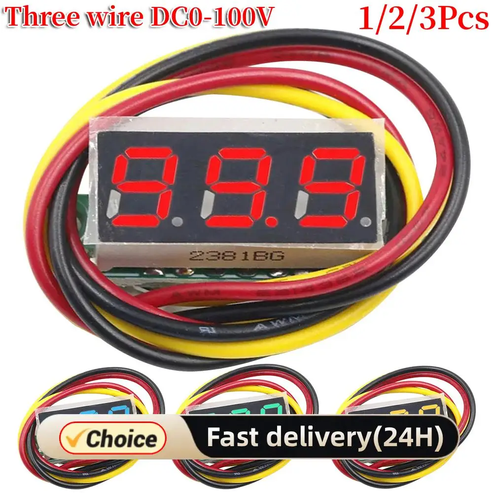 3 أسلاك الفولتميتر الرقمي أحمر/أزرق/أصفر/أخضر 0.28 بوصة جهاز قياس دقيق قياس الضغط حماية قطبية عكسية