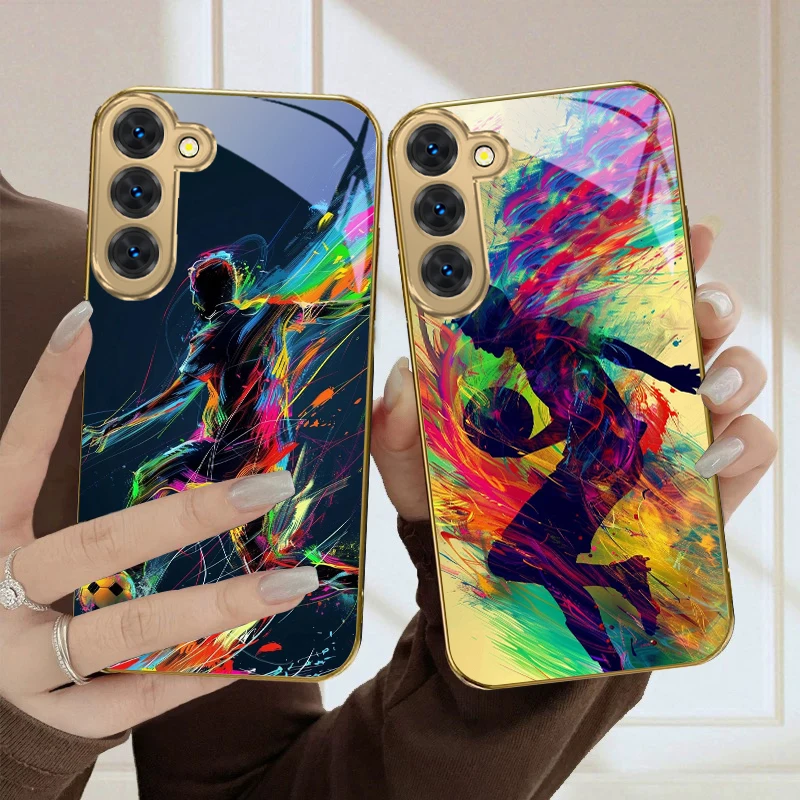 Abstract Sports Theme For Samsung Galaxy S26 S20 FE S21 Ultra S23 Plus S24 Ultra S25 S21+ S22 Plus Golden glass phone case
