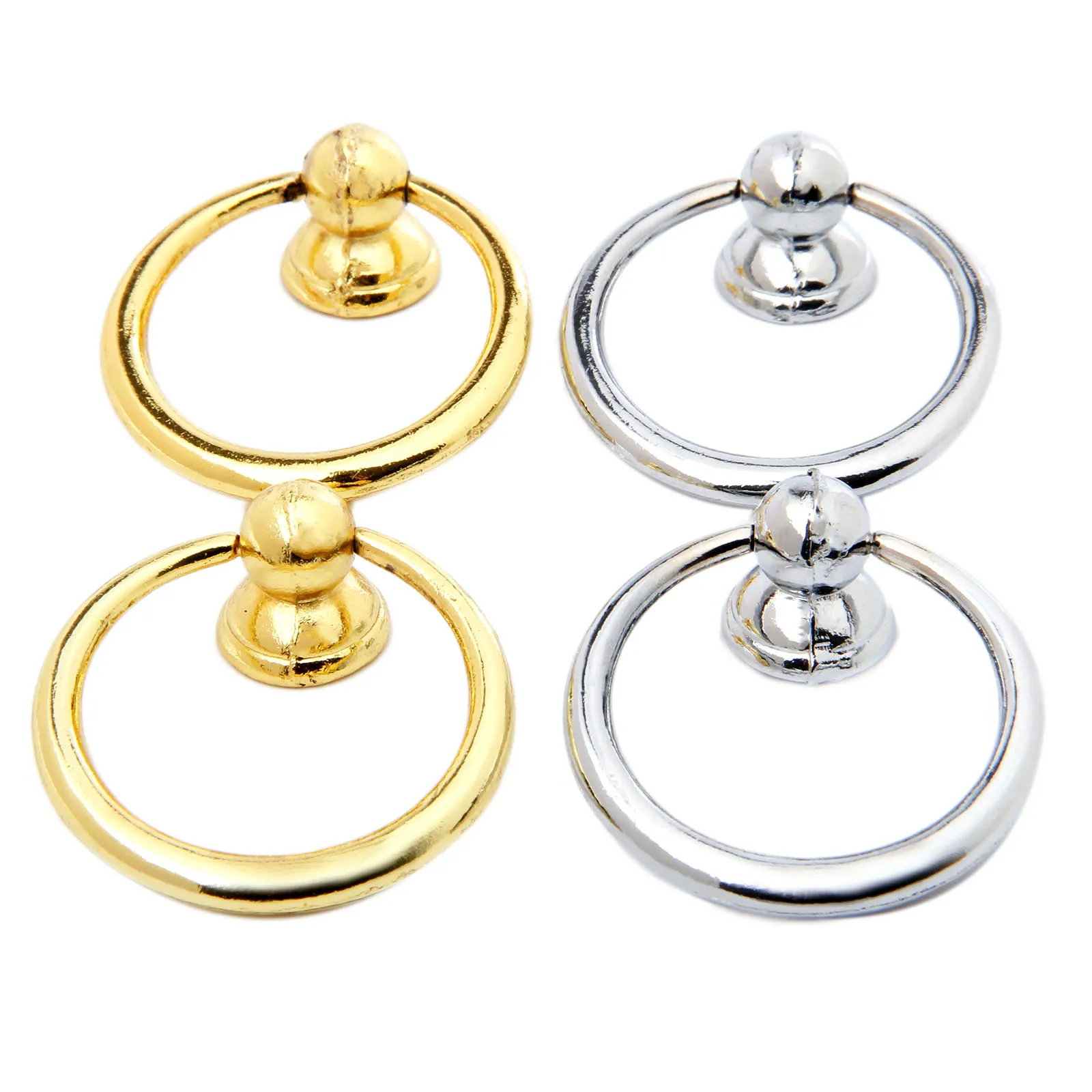 2PCS Ring Single Hole Zinc Alloy Pull Handles With Screws For Cupboard Closet Drawer Bookcase Wardrobe Easy To Install Golden