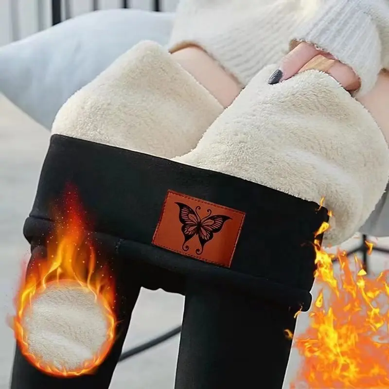 خروف المخملية Fce اصطف Thiened عالية الخصر المرأة طماق السراويل الدافئة سليم صالح السراويل الخريف موسم Faion السيدات