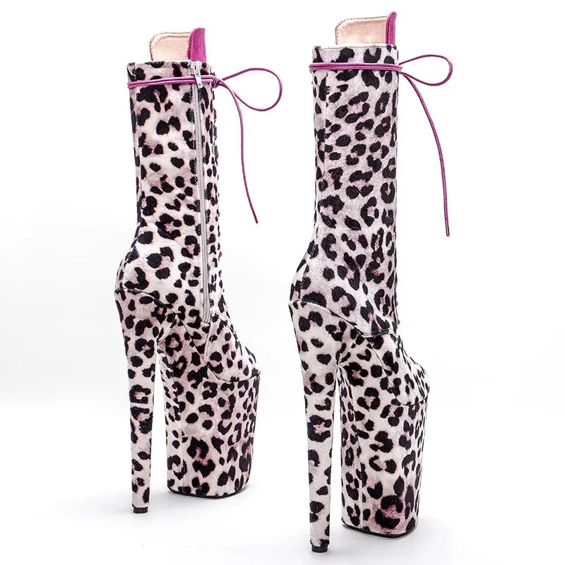 LAIJIANJINXIA New 23CM/9Inch Leopard Upper Women's Platform Party High Heels Modern Mid-Calf Boots Pole Dance Shoes 007