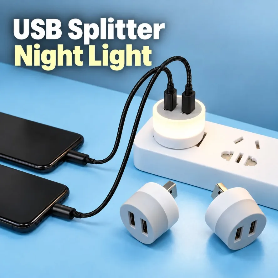5V USB Splitter LED Night Light 2 USB Ports USB Extender Mini Night Light Plug in Bedside Lamp for Bedroom Home Decor Lighting