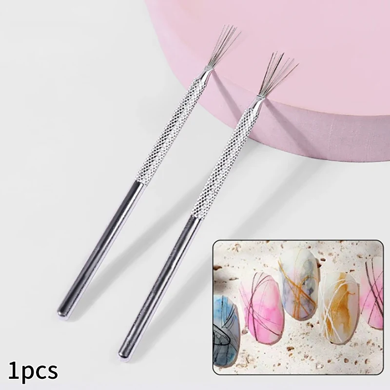 Multifunctional 7 Pin Pen Nail Art Line Painting Bendable Stainless Steel Handle Nail UV Gel Brushes Brushes Painting Tools