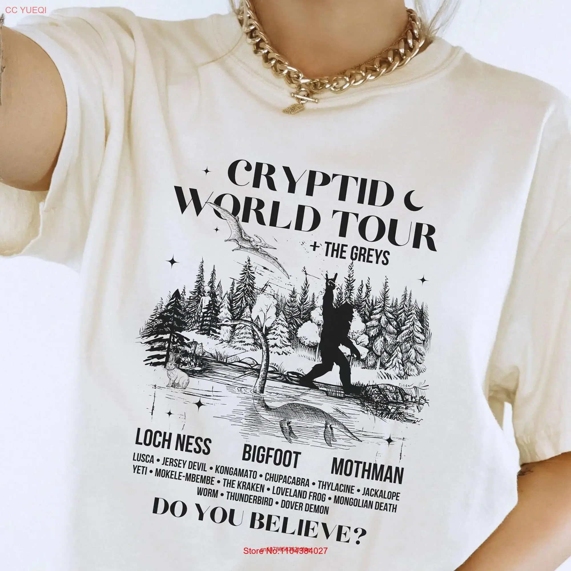 Cryptid World Tour Cryptozoology T Shirt Bigfoot Cryptidcore I Want to Believe Supernatural Folklore Jackalope Loch Ness