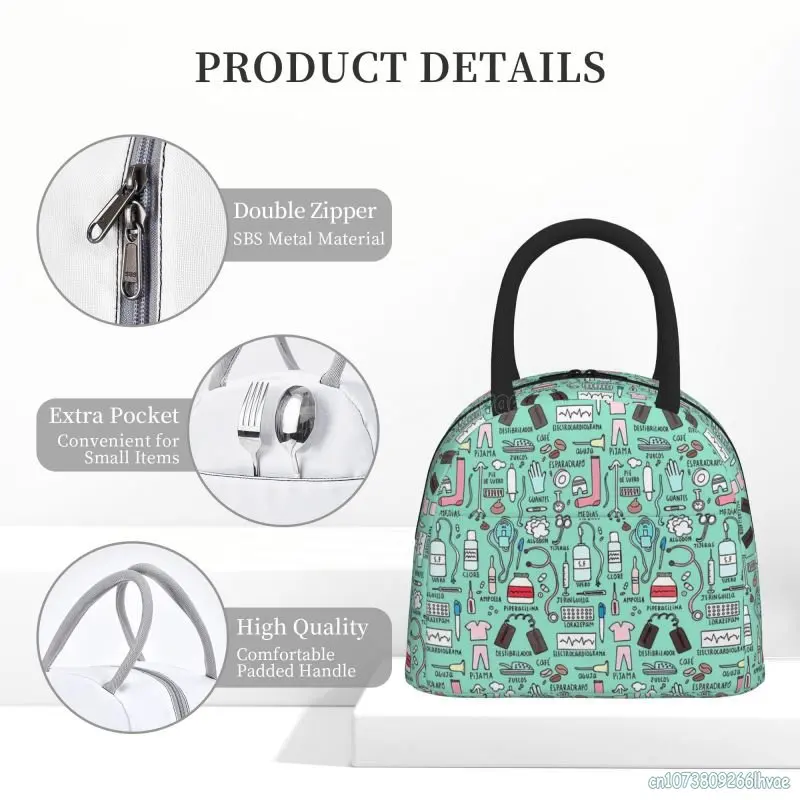 Bolsa de viaje aislante para enfermera, fiambrera con estampado de dibujos animados para mujer, estuche de comida para el trabajo, Picnic, enfriador térmico, caja Bento cálida para niños