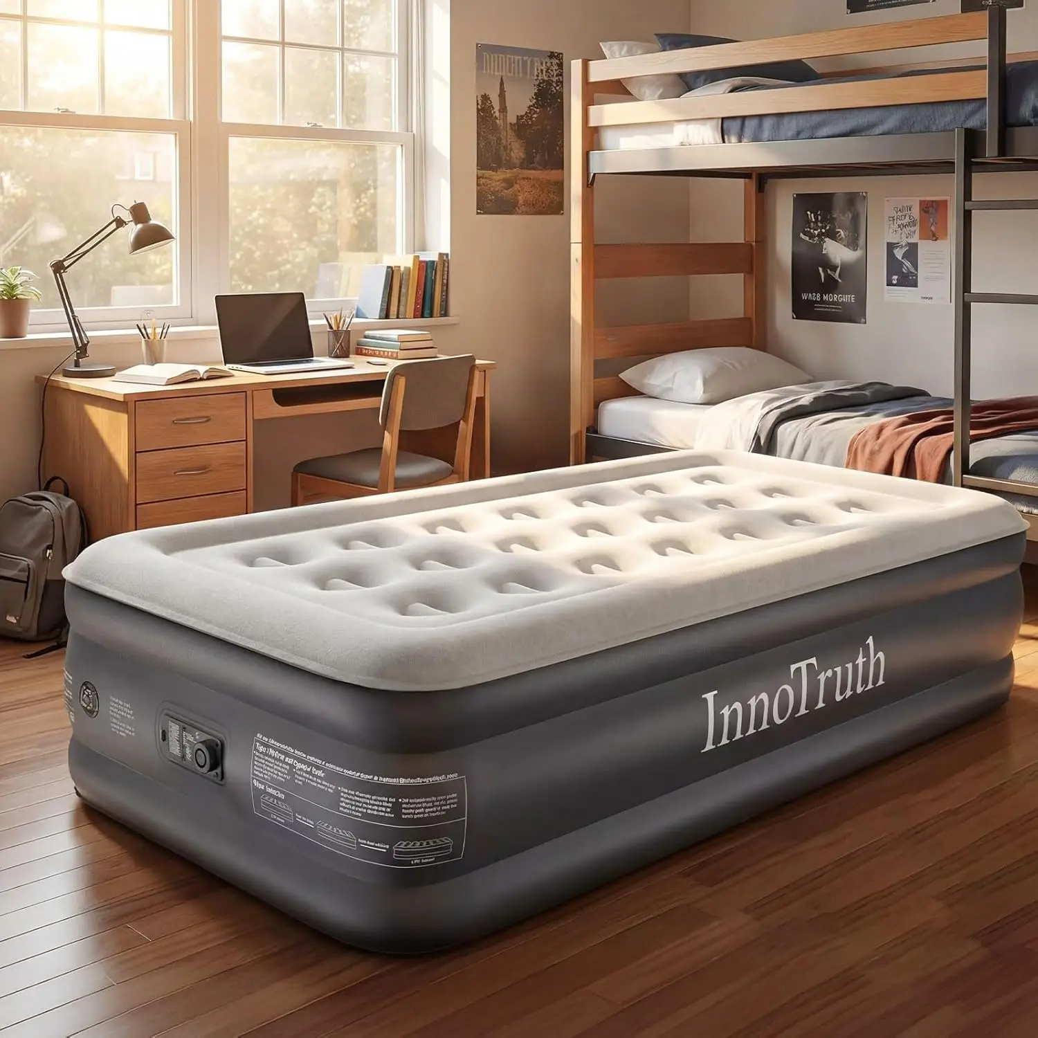 

Twin Air Mattress with Built-in Pump, 18" Raised Inflatable Bed for Home & Outdoor, 300lbs Capacity