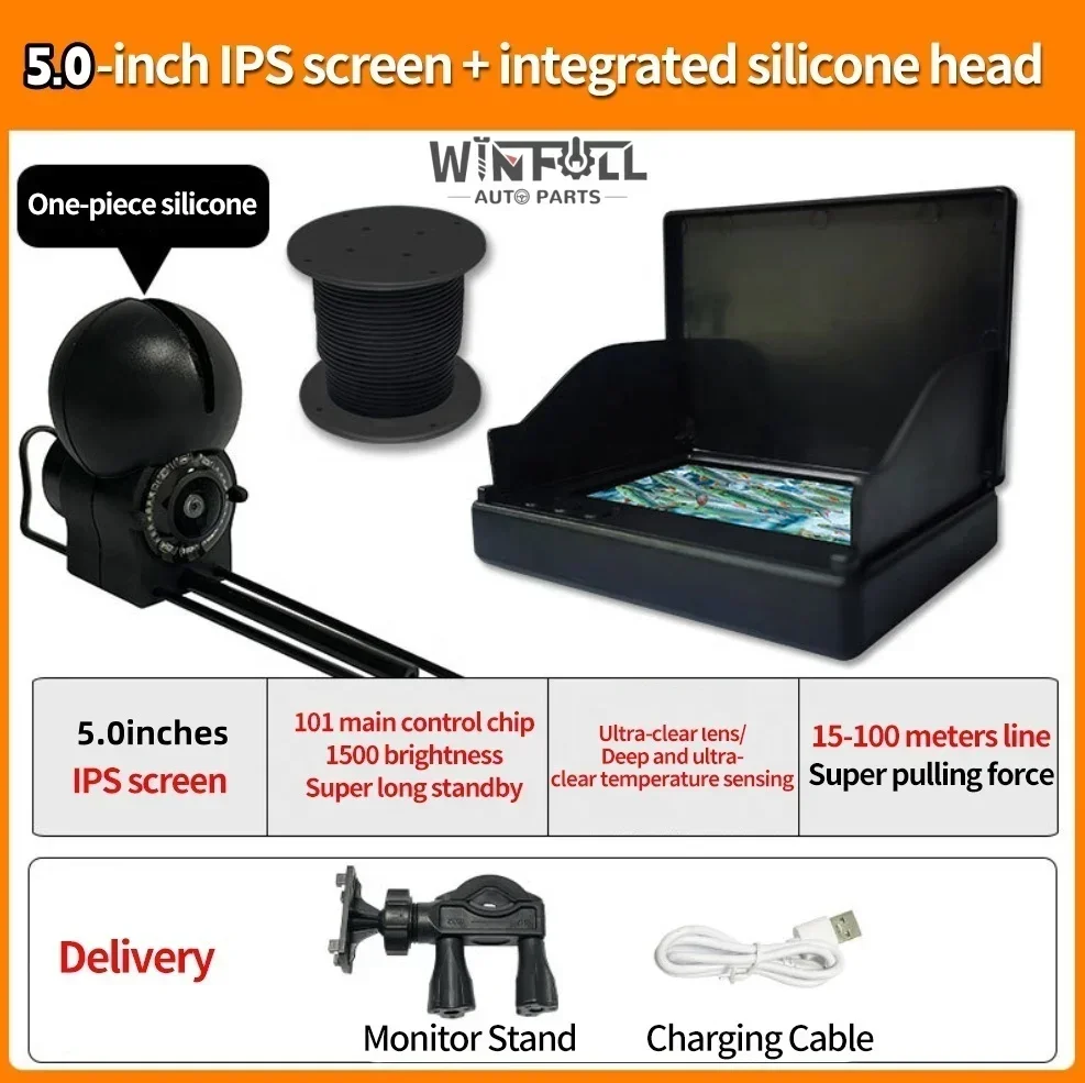 2026 Premium 5.0-Inch Ultra-Clear Waterproof Screen Ultra-Clear Night Vision Temperature Sensor Deep Probe 50-Meter Line