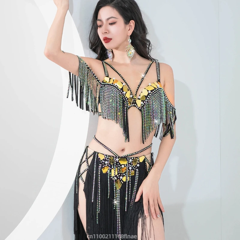 New Belly Dance Performance Dress Top Skirt Triangle Tassel Dynamic Skirt Girls Belly Dance Stage Performance Dress Set