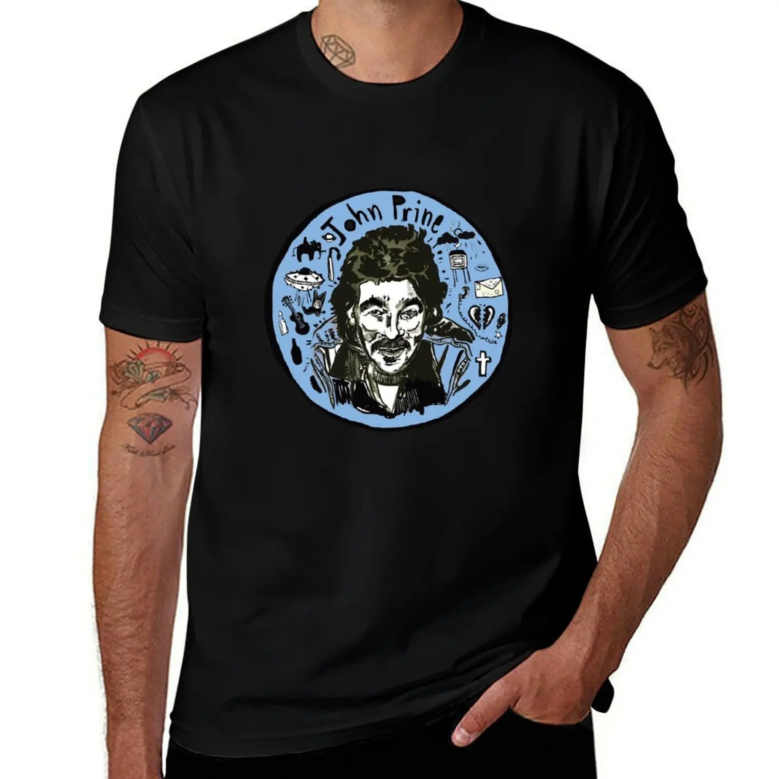 

John Prine T-Shirt, blue T-Shirt Big Size Simple T-Shirt