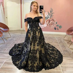 Luxury Wedding Dress Black Bridal Dress with Applique Sexy Sweetheart A-Line Long Train Wedding Gowns vestidos de novia