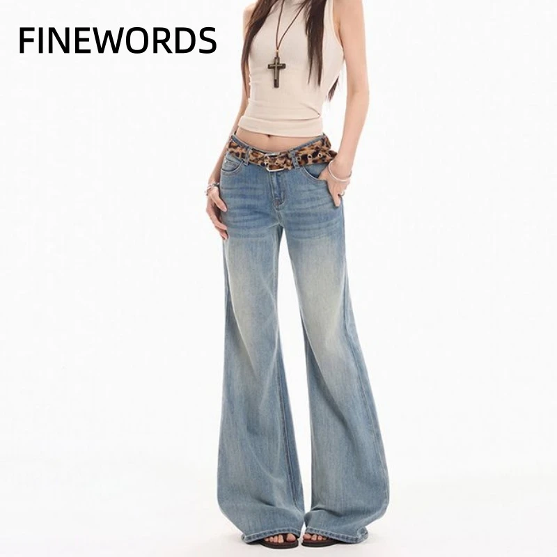 

FINEWORDS 2026 Summer Women's Light Blue Washed Flare Jeans High Waist Bell Bottom Denim Pants Casual StreetwearPunk Y2K Jeans