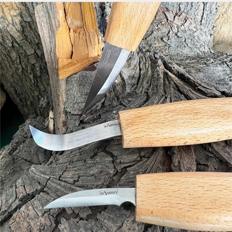 Handmade Woodcarving Knife Set Easy Engravable Wooden Chrome Vanadium Steel Blade Beech Handle Carving Knife Woodworking Tools