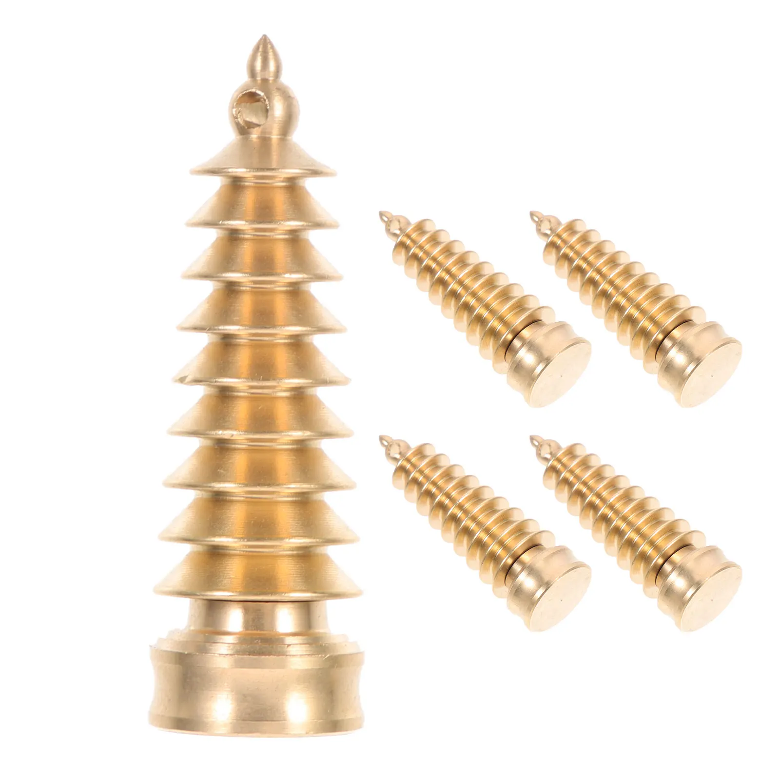 

5pcs Retro Copper Tower Craft Keychain Pendants Miniature Pagoda Charms Durable Stylish Decorative Key Rings Creative Gift For