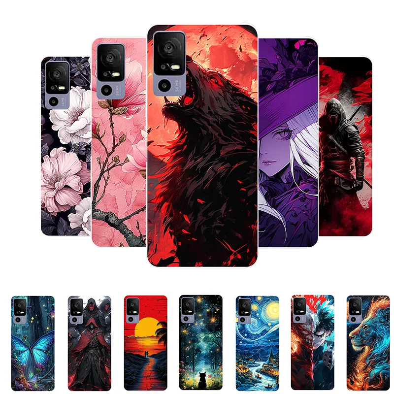 For TCL 40R 5G Case Flowers Wolf Soft Silicone Phone Cover for TCL 40R 40 R 5G T771K T771H T771A Coque TCL40R Shockproof Fundas