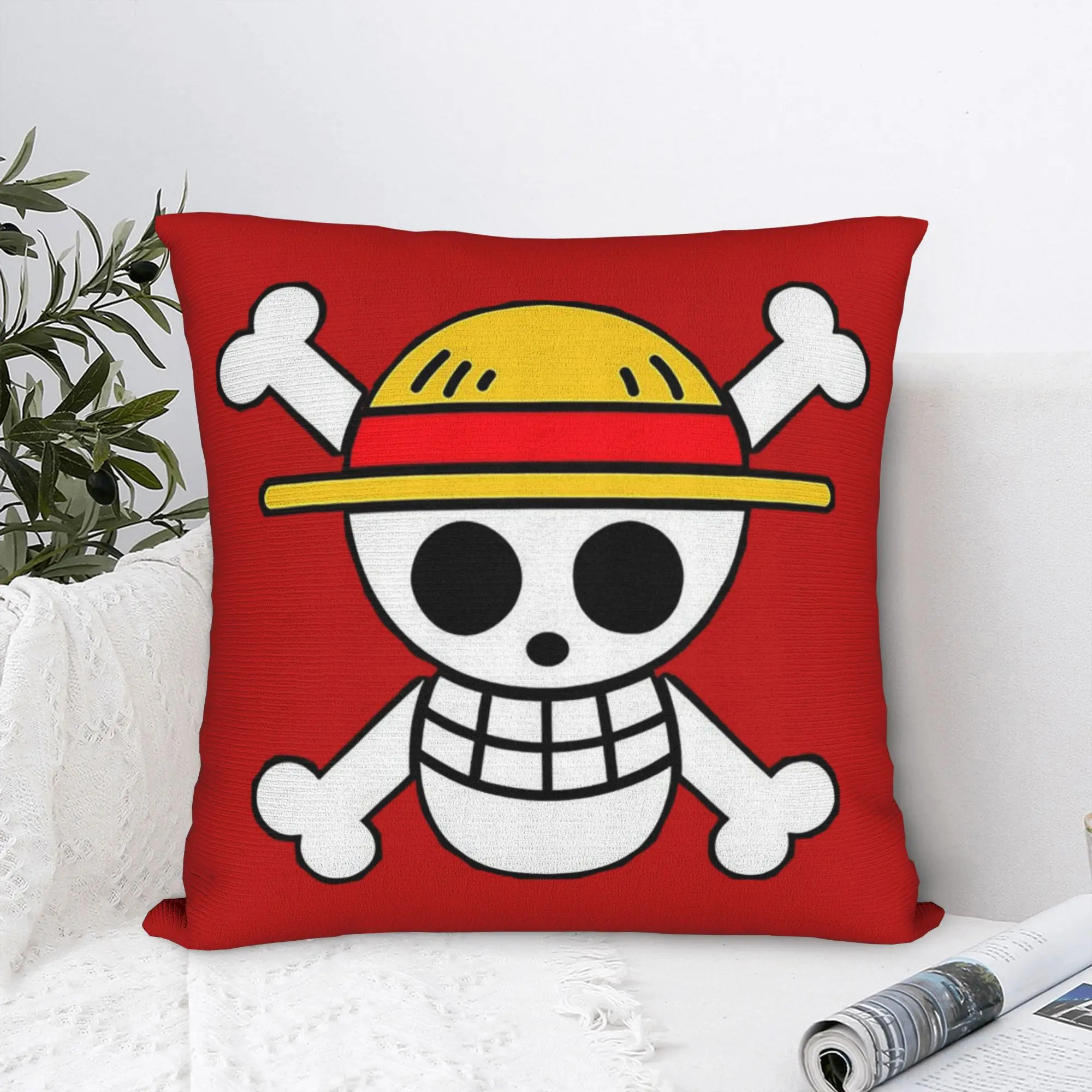 

Luffy Anime Skull Pirate Flag Square Pillow Cases Cushion Cover Custom Zippered Decor Throw Pillow Case Cover for Car 18"x18"
