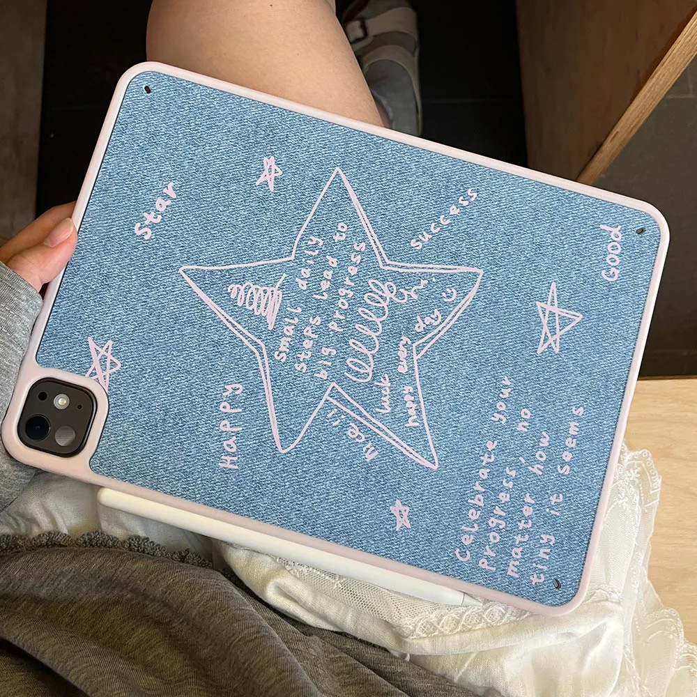 حافظة من الدنيم على شكل نجمة وردية لجهاز iPad 10.2 8th 9th ipad A16 11th 10th 10.9 Gen Cover iPad Pro 12.9 "13" Air 11" 4 5 9.7 mini 6 7 8 Shell