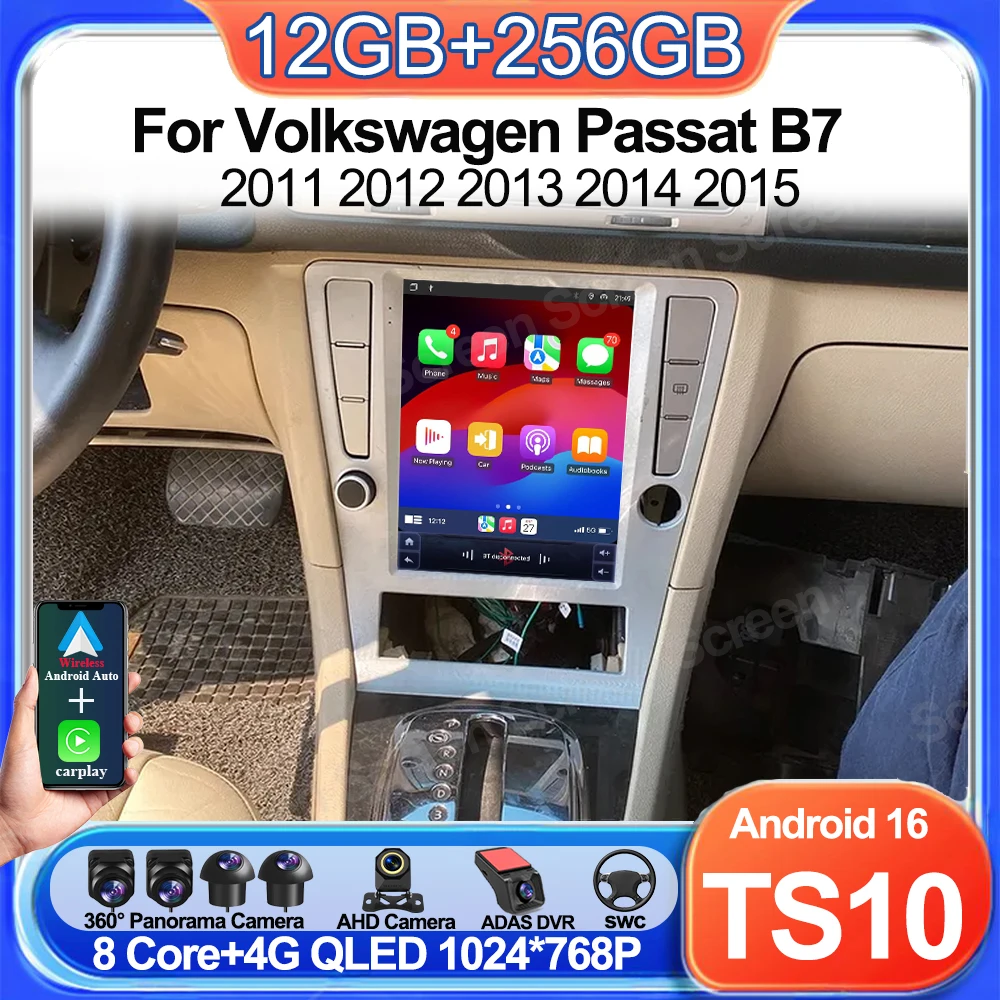 

9,7-дюймовый автомобильный радиоприемник для Volkswagen Passat B7 2011-2015, Android 16, мультимедийный видеоплеер, Carplay, GPS-навигация