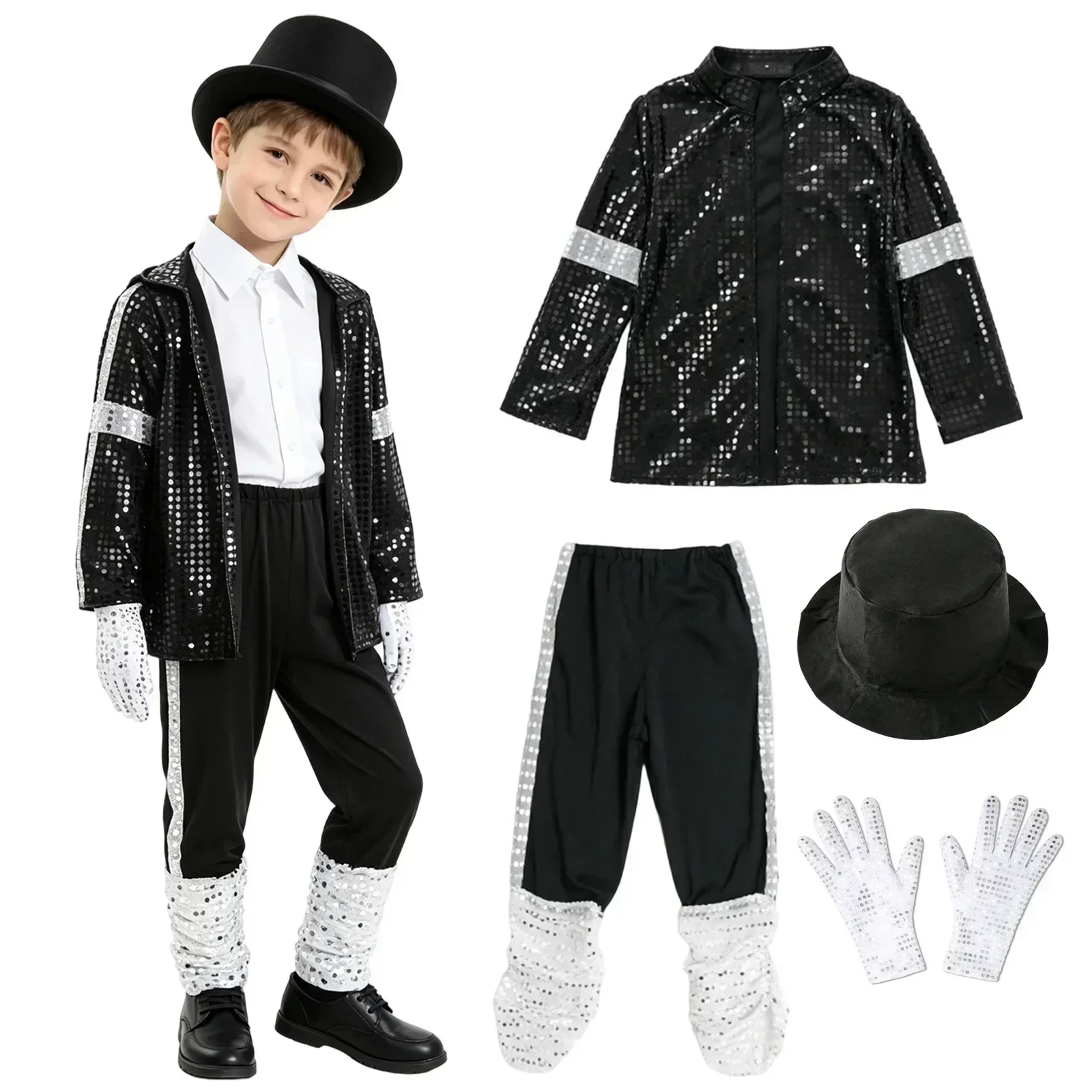 Kinder 80er 90er Retro Pop-Sänger Kostüm Vintage Tanzoutfit Karneval Halloween Bühnen-Cosplay Partykleidung – Detail 13