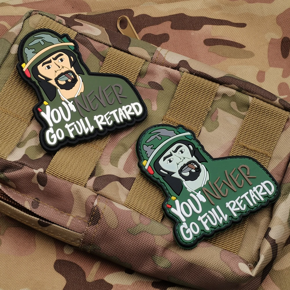 YOU NEVER GO FULL RETARD Knight Soldier Embroidery PVC Rubber Fighter Carton PVC Fabric Human Patch For Bag Hat Sticker Military