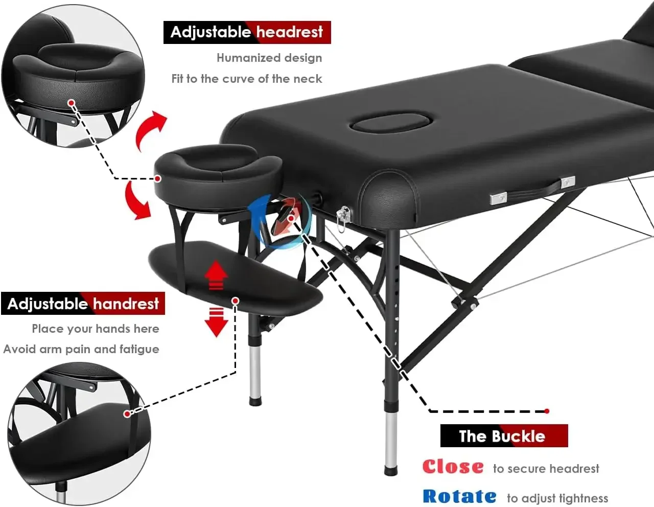 

84" Professional Massage Table Portable 3 Fold Memory Foam Aluminium Leg Hold Up to 1100LBS Lightweight Spa Salon Tattoo