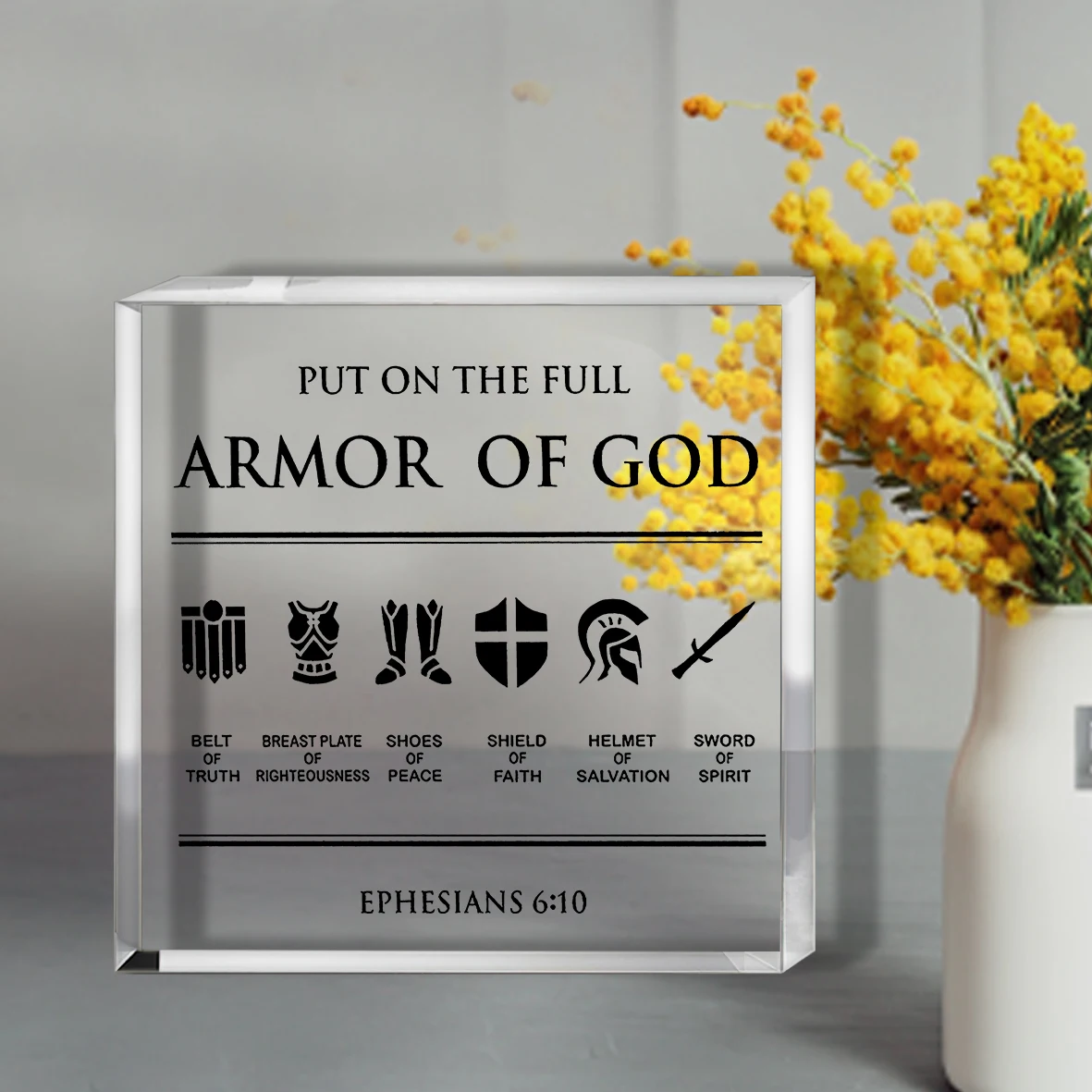 [علامة مكتب مسيحية] لافتة مكتب أكريليك مسيحية ملهمة - مسطحة ثنائية الأبعاد، درع كامل لآية الكتاب المقدس من الله