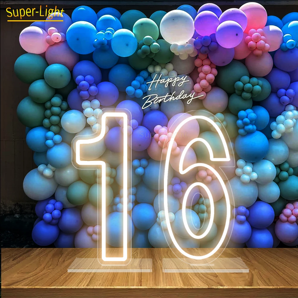 Imagem -03 - Led Sinal Numérico com Base e Corrente Light up Signs Birthday Party Decor 1st Birthday Kids Gift