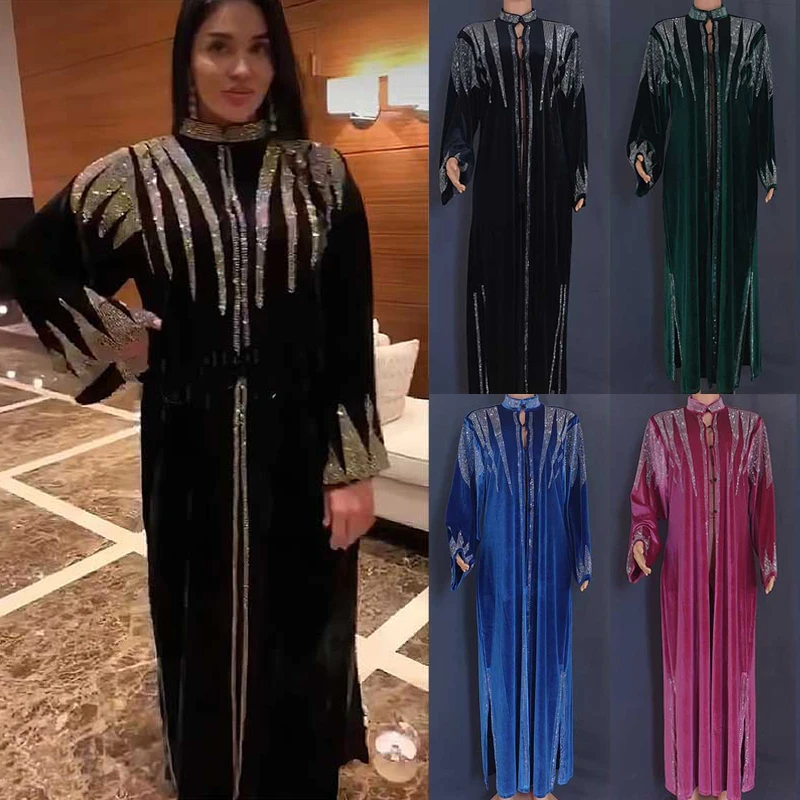 

Morocco Velvet African Ankara Party Dresses Women Abaya Dashiki Diamond Wedding Boubou Evening Gown Kaftan Turkish Islamic Arab