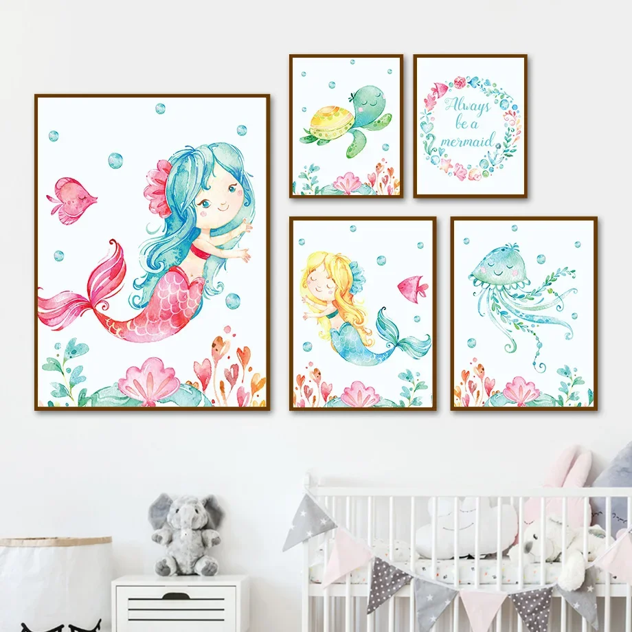 

Nordic Posters Turtle Jellyfish Mermaid Princess Dream Wall Art Canvas Painting And Prints Wall Pictures Kids Kawaii Room Decor