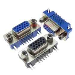 DB15 DR15 FEMALE PCB Mount CONNECTOR RIGHT ANGLE D-Sub 3Rows Blue Parallel Port CONNECTORS 15pin 15 pin VGA socket Adapter