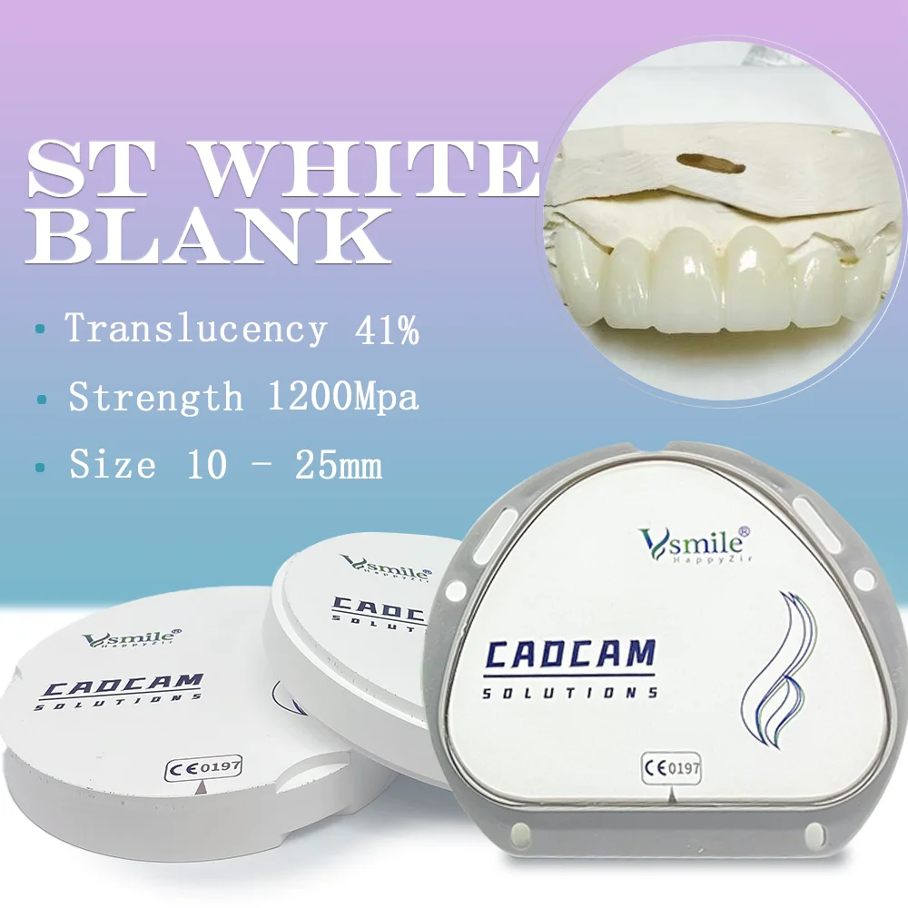 98MM Dental Ceramic ST White Zirconia Block For Full Contour Crown Coping Bridge High Strength With Open CADCAM System