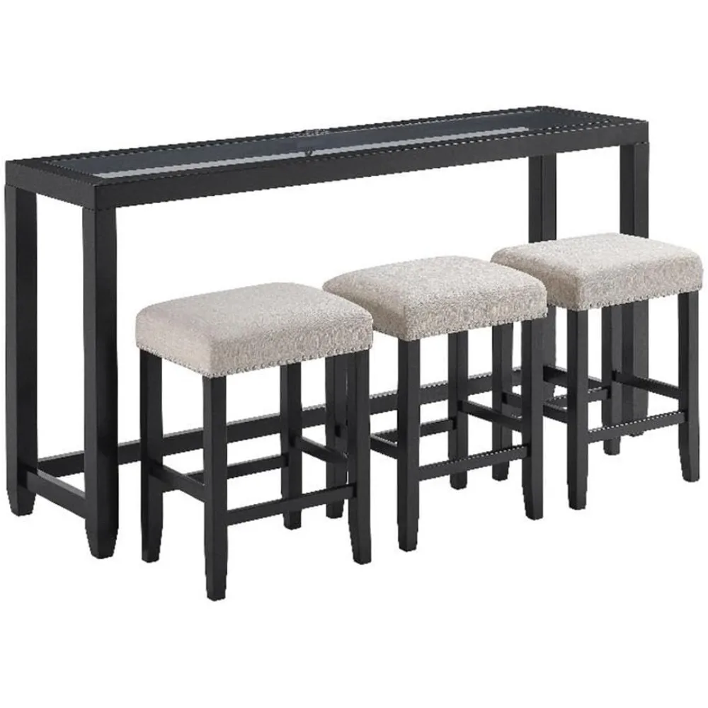 

Cordero 72" Glass Top Black Console Bar Table and 3 Stools Set