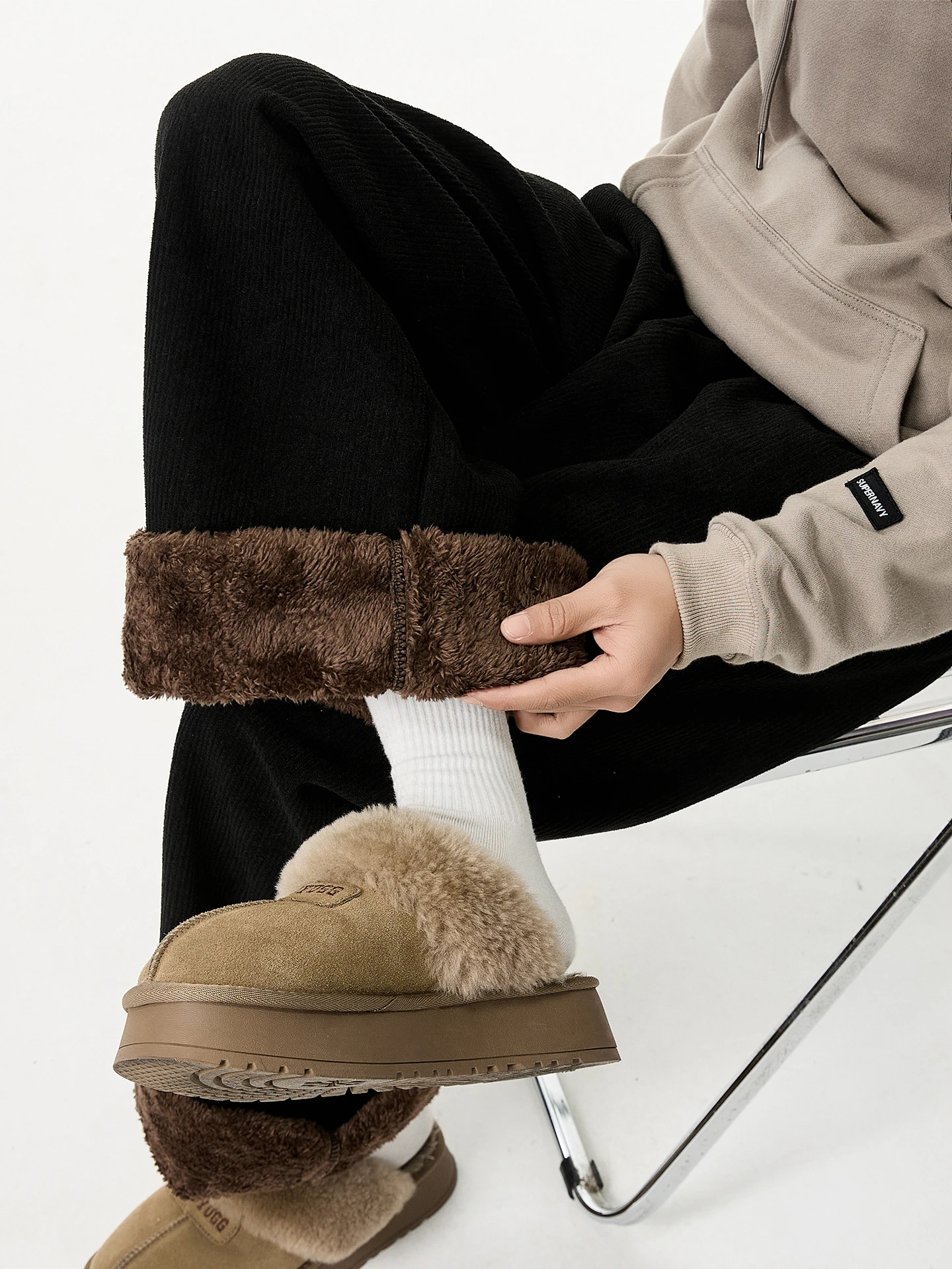 

Мужские зимние теплые вельветовые брюки Thiened Fce, защищающие от холода, повседневные, свободные, широкие, длинные, новые, с эластичным поясом