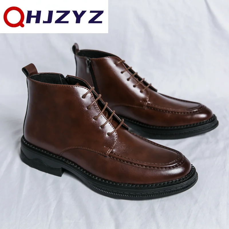 British Style Man Fashion Trends Boots New Arrival Casual Leather Boots Senior Ankle Boots Comfy High Top Male Stree Shoes Botas