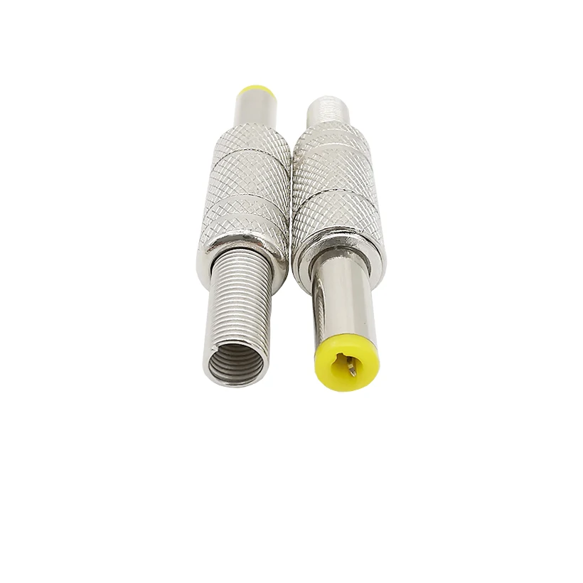 2Pcs Silver 5.5 x 2.1mm 5.5 x 2.5mm Metal DC Power Male Plug Connector With Yellow Head 5.5*2.1 mm 5.5*2.5 mm DC Jack Adapter