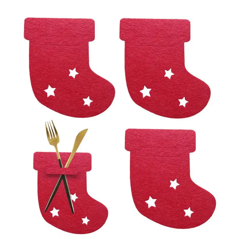 4pcs/set Festive Christmas Decorations Tableware Bags Silverware Holders Cutlery Set Stockings Socks Fork Dinnerware Party