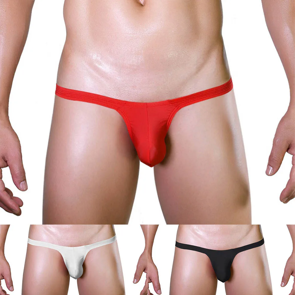 New Men Low-Rise G String Sexy Enhance Bulge Pouch Lingerie T-Back Thong Underwear Open Back Underpants Elastic Briefs Bikini