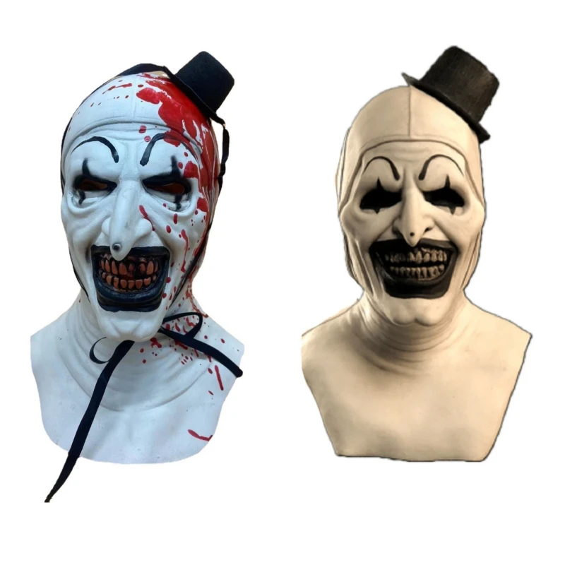 Máscaras de fiesta de terror de Halloween, máscara de látex de payaso aterrador y terrorífico con sombrero, accesorios para disfraz de Cosplay, suministros para fiestas, accesorios para disfraces