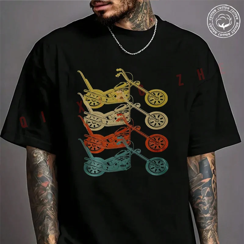 

Retro Style Ape Hanger Handlebar Motorcycles Tank Top T-Shirt Men's Cotton Summer Casual Short Sleeve Round Neck Tees