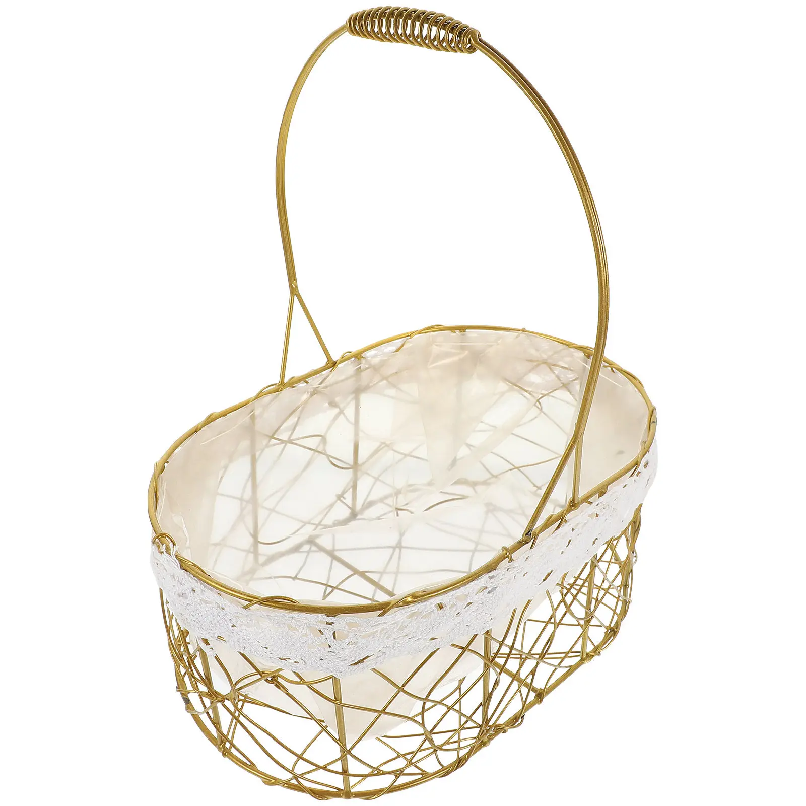 

Metal Wire Fruit Vegetable Storage Basket Handle Non-Slip Stable Smooth Surface Kitchen Countertop Snack Bread Holder Decorative