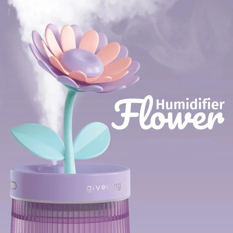 2025 Humidifier Portable USB Ultrasonic Colorful Cup Aroma Diffuser Cool Mist Maker Flower Air Humidifier Purifier With Light